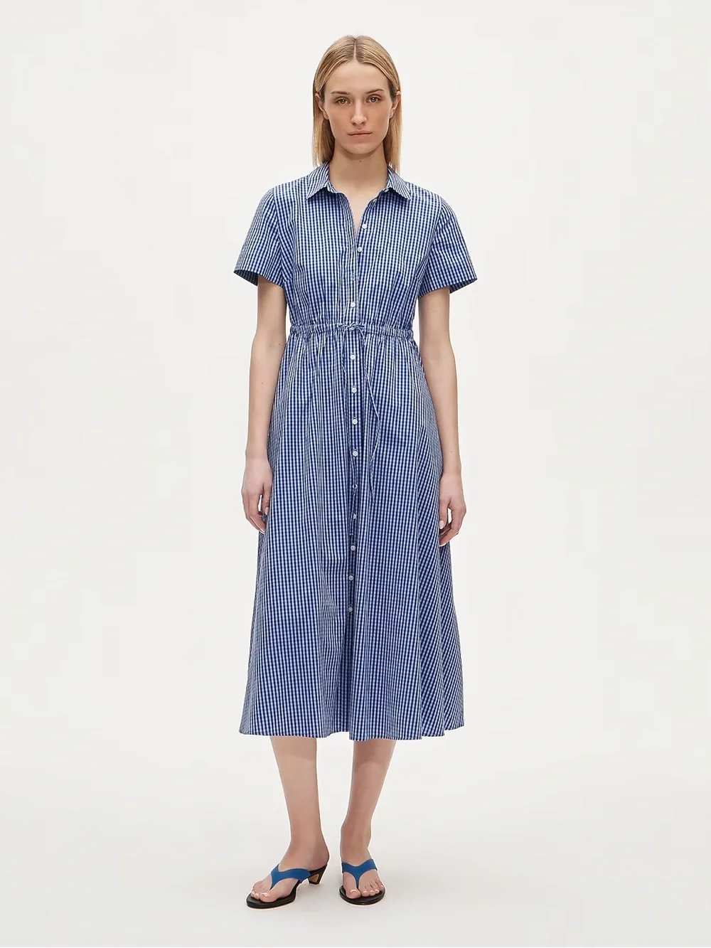J.Crew Cerise shirt-dress in gingham cotton poplin in brilliant indigo - Picture 1 of 9